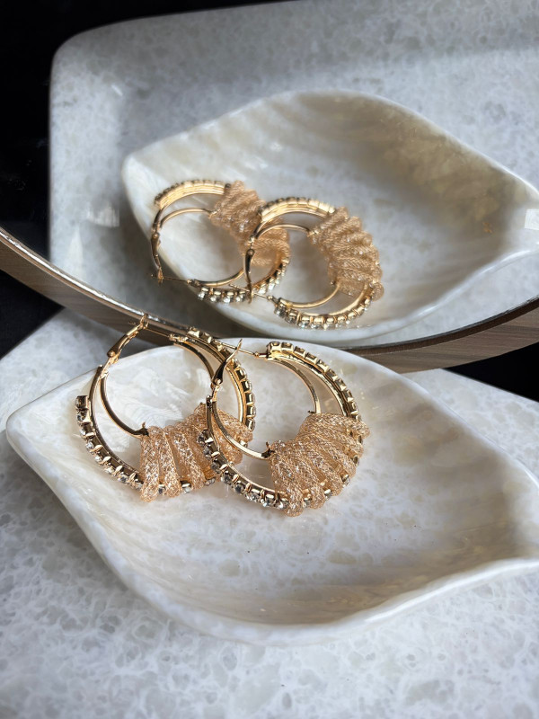 Gold Crystal Hoop Dangling Mesh & Poparazzi Style Hoop