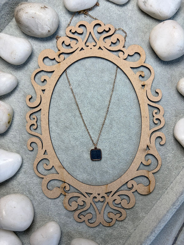 Black - Blue Clover Pendant Gold Chain (Square)