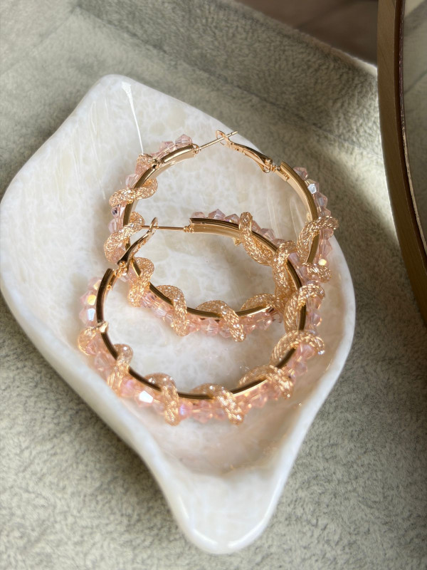 Soft Pink Crystal Beaded / Cluster Hoop Earing
