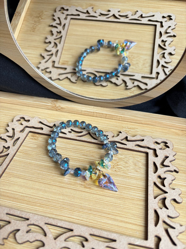 Rainbow Crystal AB Heart Charm Bracelete (Peacock Blue)