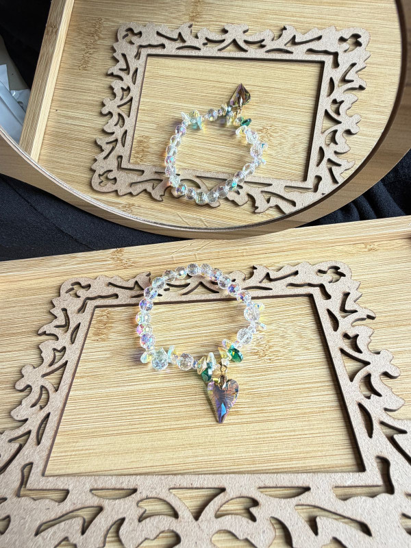 Rainbow Crystal AB Heart Charm Bracelete (Transparent)