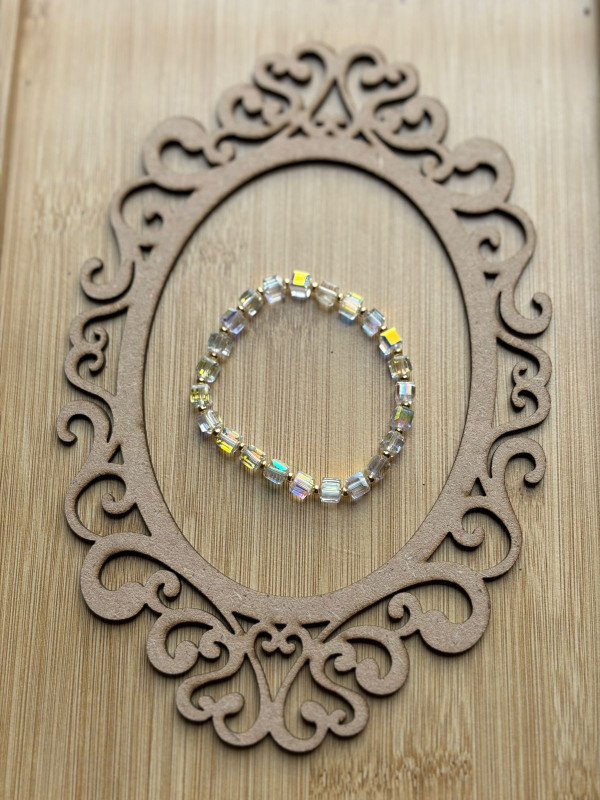 Cube Shaped Crystal Beads Bracelete (Transparent Rainbow)