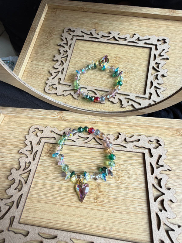Rainbow Crystal AB Heart Charm Bracelete (Multicolour)