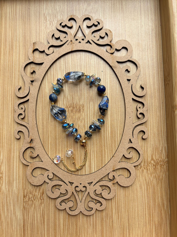 Mix Crystal Beads with Adjustable Chain Bracelete (Blue Green)