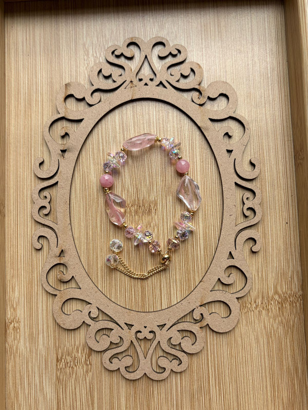 Mix Crystal Beads with Adjustable Chain Bracelete (Soft Pink)