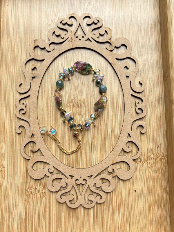 Mix Crystal Beads with Adjustable Chain Bracelete (Peacock Blue)