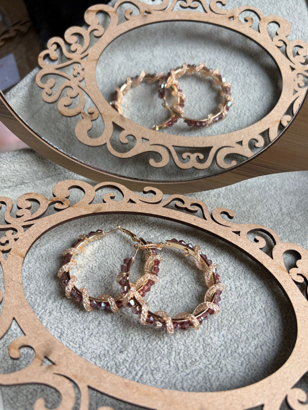 Purple Crystal Beaded / Cluster Hoop Earing