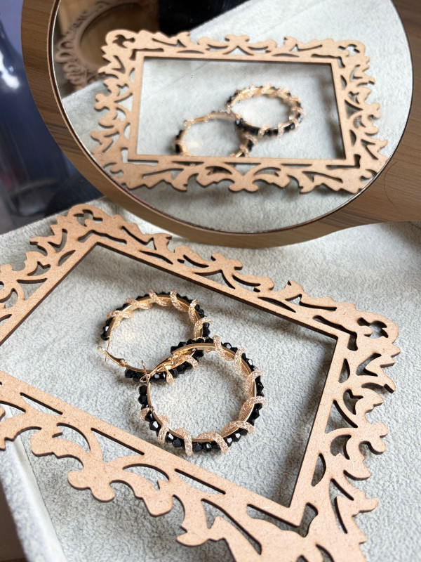 Black Crystal Beaded / Cluster Hoop Earing