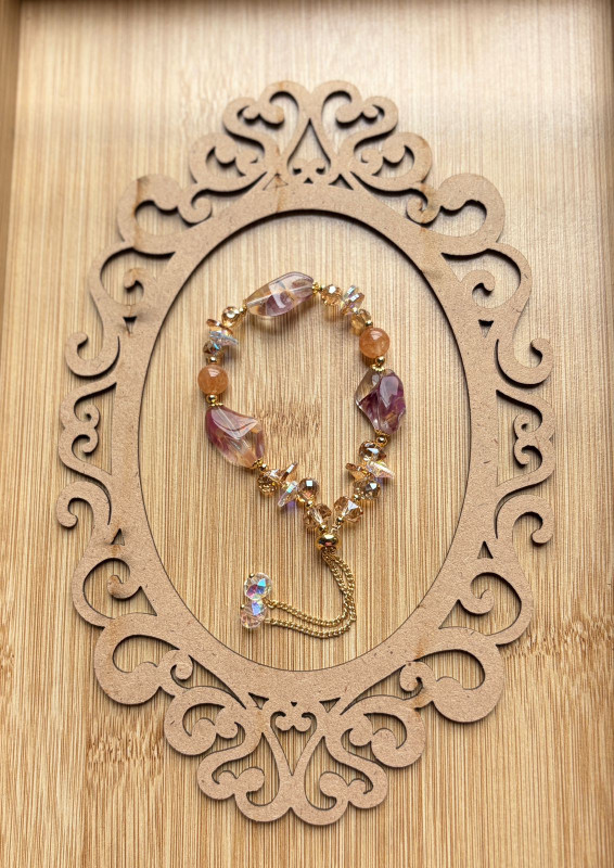 Mix Crystal Beads with Adjustable Chain Bracelete (Yellow Gold)