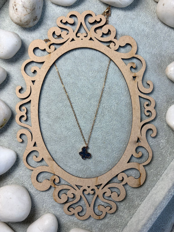 Black - Blue Clover Pendant Gold Chain (Butterfly)